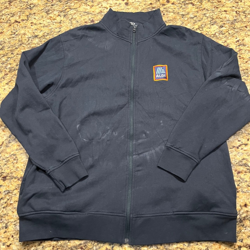 Mens‎ Aldi Logo Full Zip Track Jacket Black Mock Neck Size Large LG